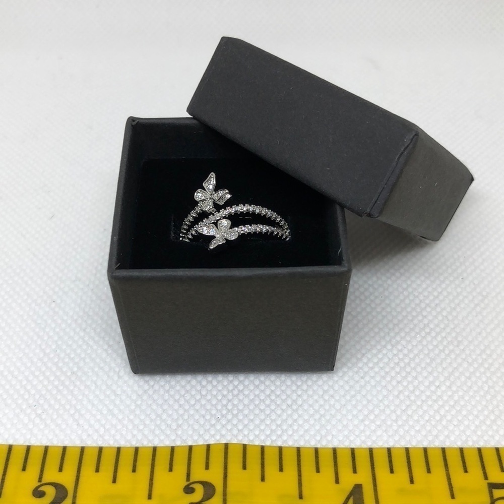 925 Sterling Silver and Zircon Double Butterfly Ring Size 7 - Picture 11 of 12